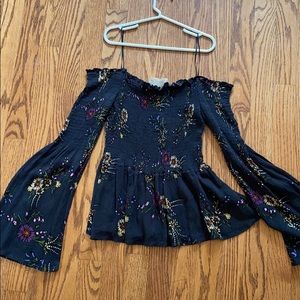 Off shoulder black flower shirt